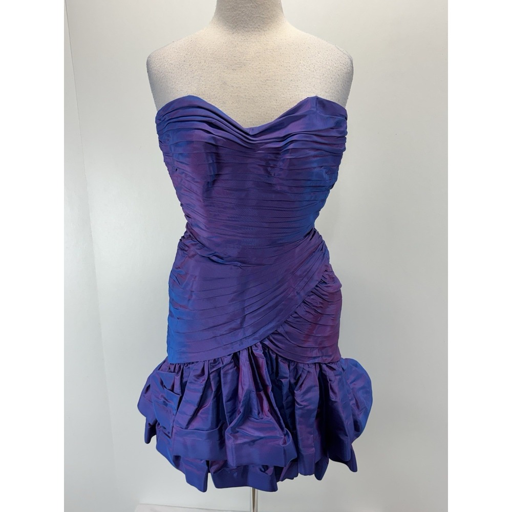 Vtg Tadashi Shoji Taffeta Party Dress Women's 6 Purple Shiny Strapless 80s Hoco